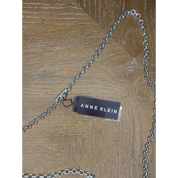 Anne Klein Silver Tone Blue Crystal Pendant Necklace Adjustable New - Picture 6 of 7